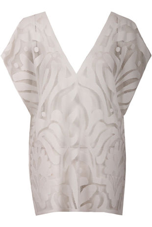 White Mesh Lace V Cut Oversized Top