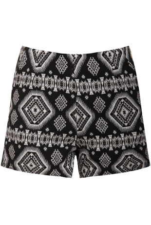 Black Asymmetric Print Side Zip Up Shorts