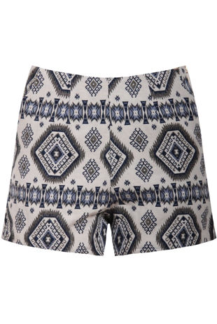 Blue Asymmetric Print Side Zip Up Shorts