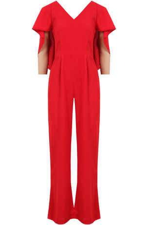 Red Bat Wing Layered Palazzo Jumpsuit