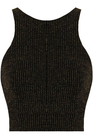 Lurex Grid Print Cut Out Crop Top In Gold