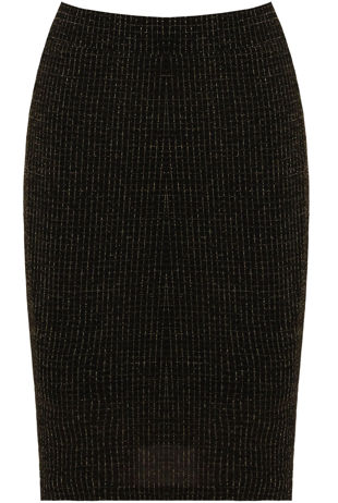 Lurex Grid Print Midi Skirt In Khaki