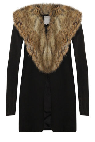 Black With Detachable Brown Fur Collar Coat