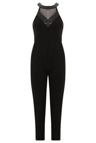 Black Jumpsuit With PU Mesh Panel