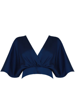 Blue Satin Cross Over Back Tie Up Tops