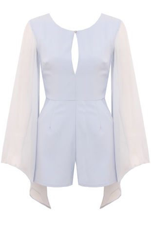 Blue Front Cut Out Wing Sleeve Playsuit