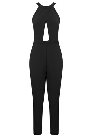 Black Crossover Halter Neck Jumpsuit