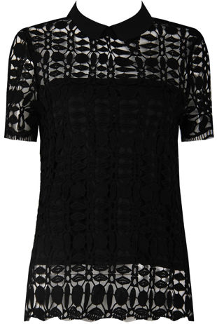 Black Lace Insert Collared Tops