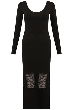 Black Lace Trim Dip Back Maxi Dress