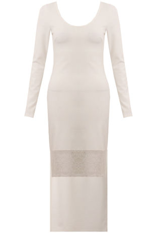 White Lace Trim Dip Back Maxi Dress