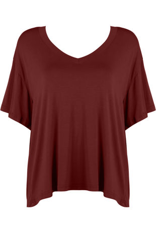 Burgundy Short Sleeves V Neck Tops