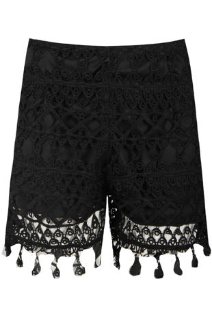 Black Lace Insert Side Zip Up Shorts