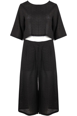 Black Broderie Anglaise Crop Top & Culottes Set