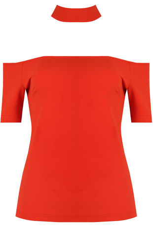 Orange Cut Out Shoulder Crop Tops