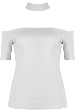 White Cut Out Shoulder Crop Tops