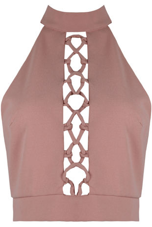 Pink Front Lace Tie Up Crop Tops