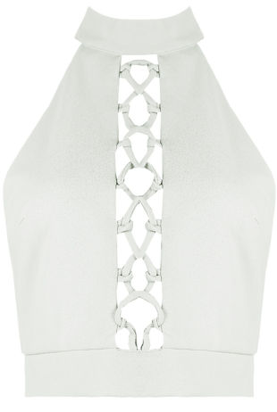 White Front Lace Tie Up Crop Tops