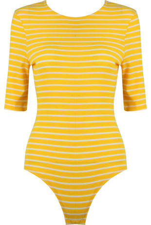 Yellow Stripe Half Sleeves Bodysuits