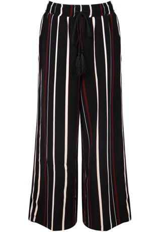 Black Elasticated Stripe Wide Leg Trouser