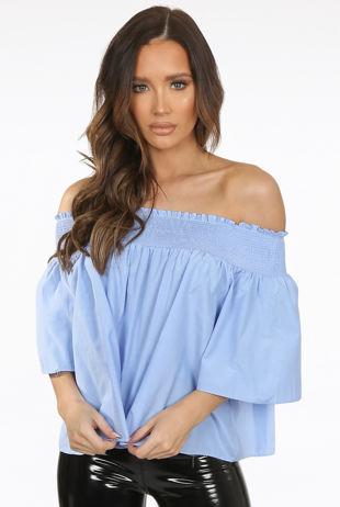 Sky Elasticated Off Shoulder Tops