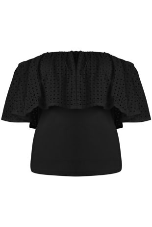 Black Broderie Anglais Off the Shoulder Tops