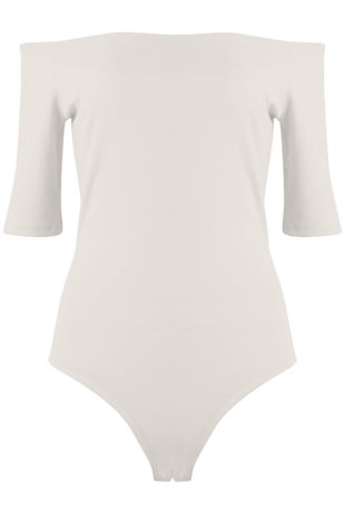White Off The Shoulder Bodysuits