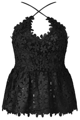 Black Floral Lace Crossover Top