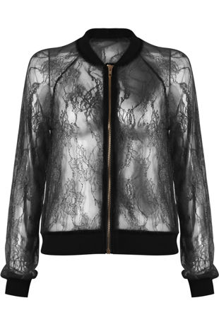 Black Sheer Lace Bomber Jackets