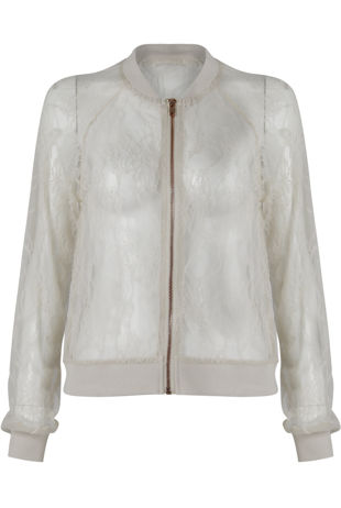 White Sheer Lace Bomber Jackets