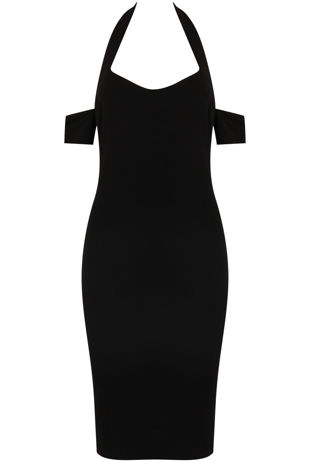 Black Off Shoulder Halterneck Bodycon Dress