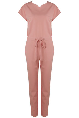 Pink Cap Sleeve Waist Tie Jumpsuit