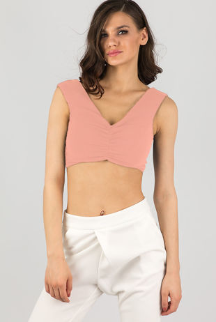 Pink Ruched Front Crop Top