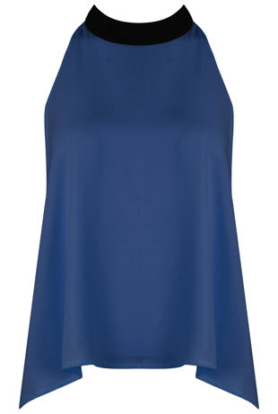 Royal Blue Chiffon Split Back Knot Tie Top