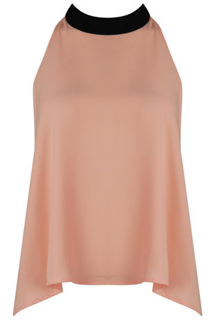 Rose Chiffon Split Back Knot Tie Top 