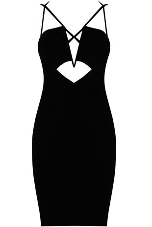 Black Front Cut Out Zip Up Bodycon Dress 