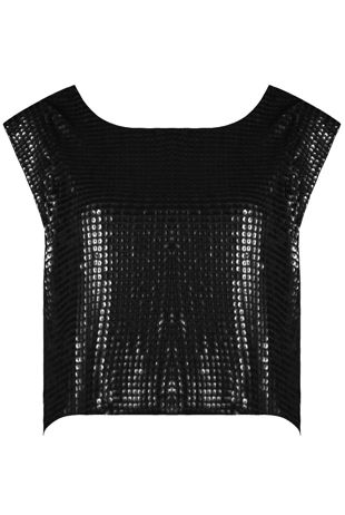 Black Sequin Textured Cap Sleeve Tops