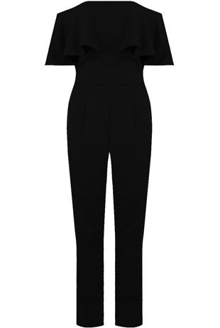 Black off Shoulder Frill Jumpsuit