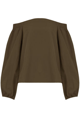 Khaki Off Shoulder Knot Sleeve Blouse