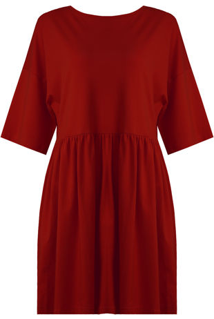 Wine Pleated Oversized Shift Dress