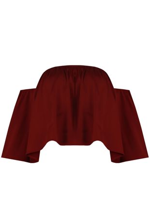 Wine Elasticated Off Shoulder Crop Top