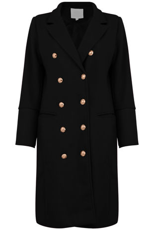 Black Double Breasted Wool Trench Coat