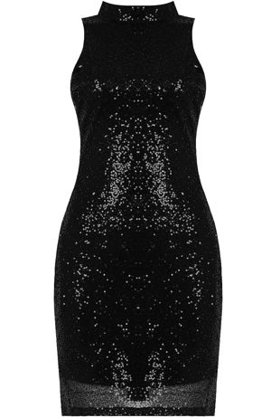 Black Sequin Side Cut Out Party Dress