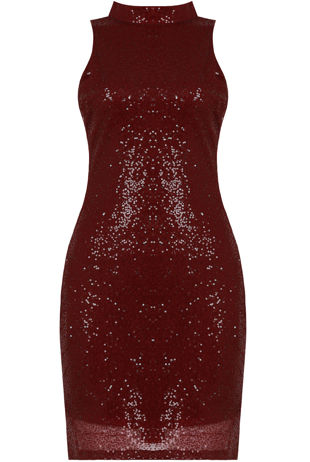 Wine Sequin Side Cut Out Party Dress