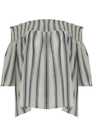Blue Off The Shoulders Striped Top