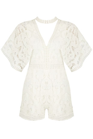 Choker Neck Crochet Playsuit In White