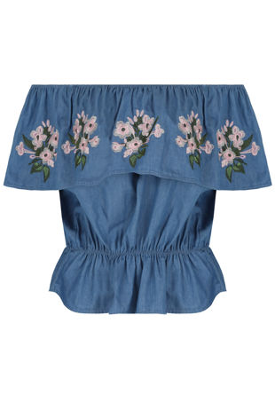 Blue Off Shoulder Floral Elasticated Top