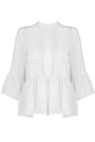 White Crochet Embroidery Bell Sleeve Tops