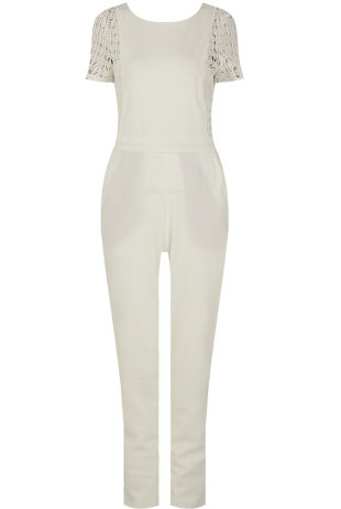 White Crochet Trim Open Back Jumpsuit