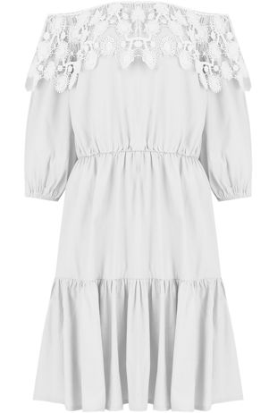 White Crochet Embroidered Shift Dress 