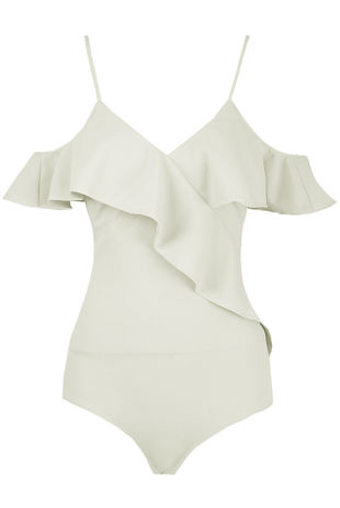 White Cross Over Frilled Bodysuit